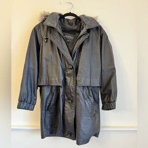 Wilson Black Leather Women's trench coat jacket